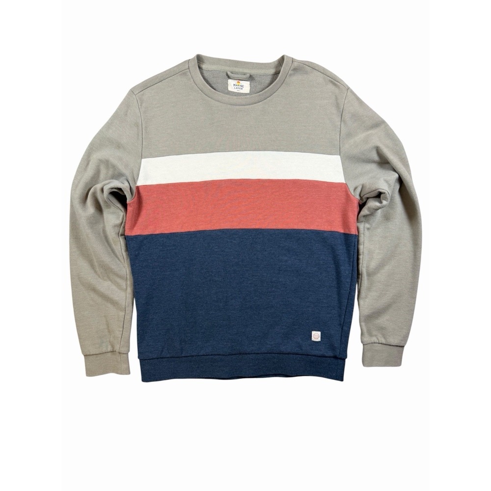 Marine Layer Mens Small Colorblock Sweatshirt Gray Red Navy Crewneck Pullover